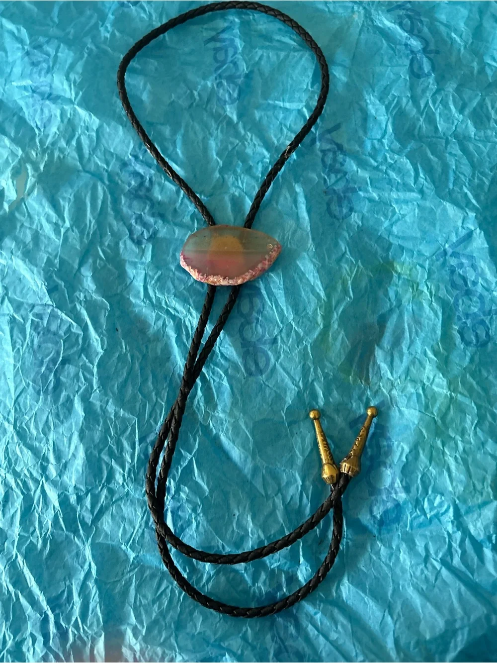 Pink Agate Pendant Necklace Bolo Tie